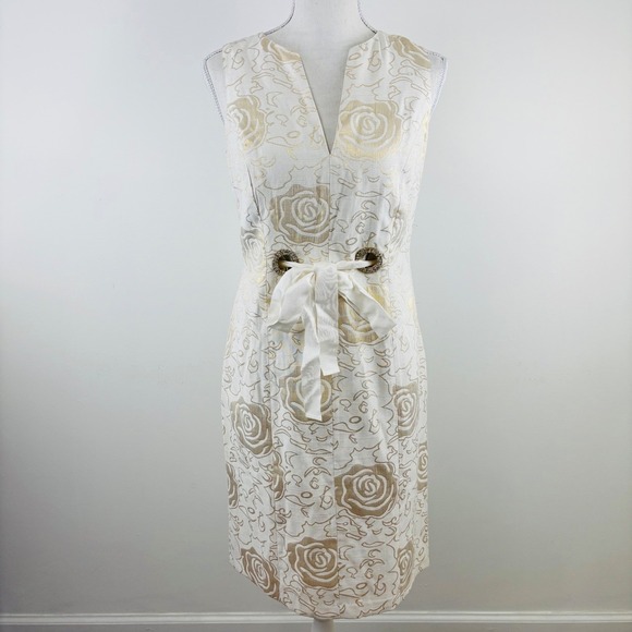 Vertigo Paris Dresses & Skirts - New Vertigo Paris Gold Floral Brocade Sheath Dress Metallic V-Neck Cocktail XS
